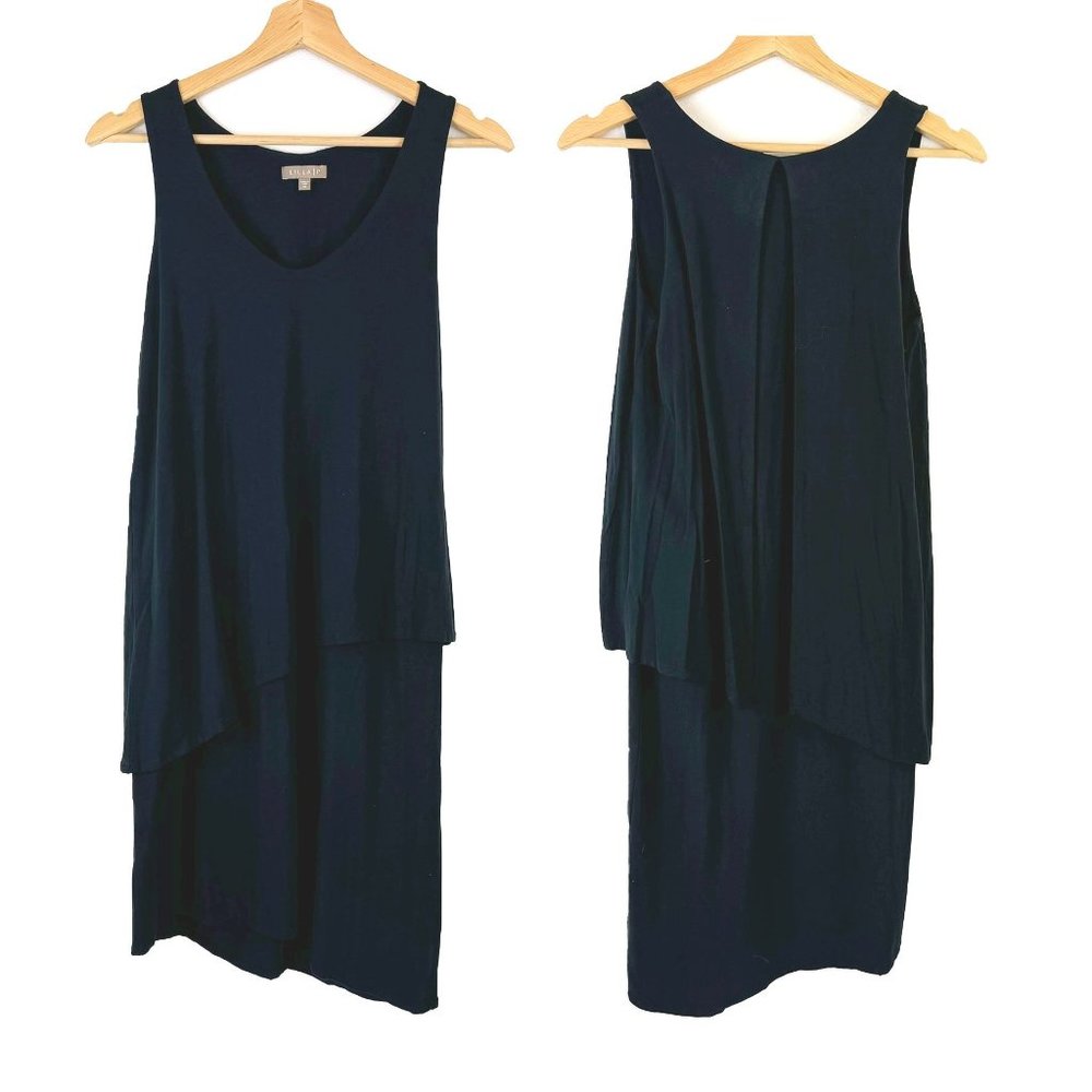 Lilla P Dark Navy Blue Tiered Jersey Asymmetrical Tank Dress XS